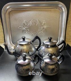 NOS VINTAGE Coffee / Tea Set Of TRAY and 4 Pc Teapot Milk /Coffe pot Sugar Bowl