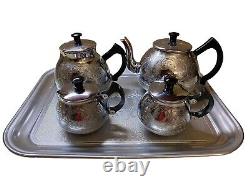 NOS VINTAGE Coffee / Tea Set Of TRAY and 4 Pc Teapot Milk /Coffe pot Sugar Bowl