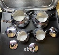 NOS VINTAGE Coffee / Tea Set Of TRAY and 4 Pc Teapot Milk /Coffe pot Sugar Bowl