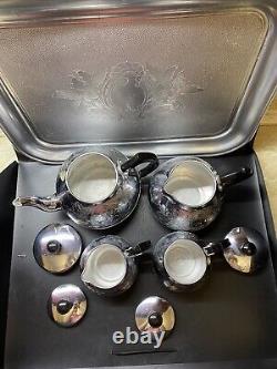 NOS VINTAGE Coffee / Tea Set Of TRAY and 4 Pc Teapot Milk /Coffe pot Sugar Bowl