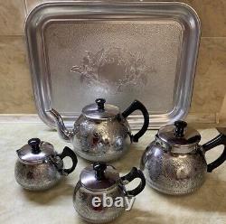 NOS VINTAGE Coffee / Tea Set Of TRAY and 4 Pc Teapot Milk /Coffe pot Sugar Bowl