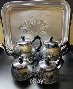 NOS VINTAGE Coffee / Tea Set Of TRAY and 4 Pc Teapot Milk /Coffe pot Sugar Bowl