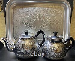 NOS VINTAGE Coffee / Tea Set Of TRAY and 4 Pc Teapot Milk /Coffe pot Sugar Bowl