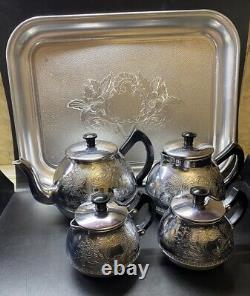 NOS VINTAGE Coffee / Tea Set Of TRAY and 4 Pc Teapot Milk /Coffe pot Sugar Bowl