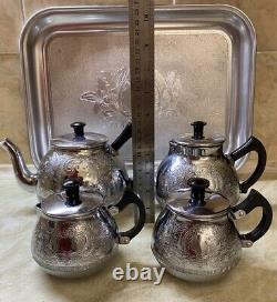 NOS VINTAGE Coffee / Tea Set Of TRAY and 4 Pc Teapot Milk /Coffe pot Sugar Bowl