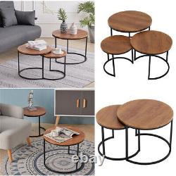 Nest of 2/3 Table Set Metal& Wood Coffee Side Hall Console Table Living Room Set