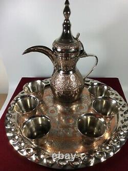 Nice Vintage 8 Pc Dallah Arabic Coffee Pot Serving Set In Case