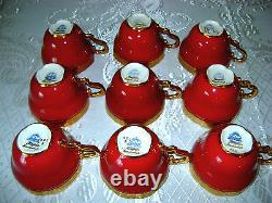 No Teapot! Antique Vtg German Lindner Kueps HP Porceln Red Floral Tea Coffee Set