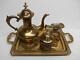 Old Vtg Solid Brass Coffee Teapot Set Sugar Bowl Creamer Tray India Stunning