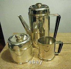 PM Italy Vintage Mid Century Modern Silver Gold Plate Coffee Tea Set with Tray