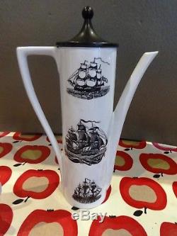 PORTMEIRION Sailing Ships Vintage Serif Coffee Set by Susan Williams-Ellis