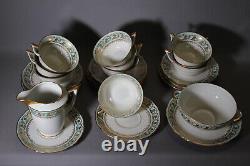 Porcelain France Limoges Bardet Turquoise Vintage Tea Cup 10 persons Set bowl