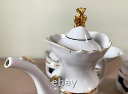 Porcelain Pegasus Tea/Coffee Set, USSR Black & White, Golden Trim Soviet Vintage