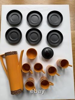 Portmeirion Greek Key coffee set Orange/black Susan Williams-Ellis 1960's