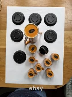 Portmeirion Greek Key coffee set Orange/black Susan Williams-Ellis 1960's