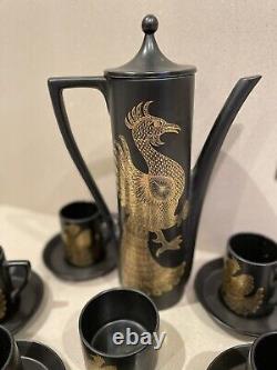 Portmeirion Phoenix Vintage Pottery Black & Gold Coffee Set Rare