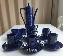 Portmeirion Pottery Totem Blue Ceramic Coffee Set Susan Williams-Ellis vintage