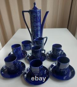 Portmeirion Pottery Totem Blue Ceramic Coffee Set Susan Williams-Ellis vintage
