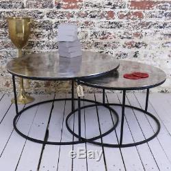 Qadiam Set of 2 Round Occasional Tables Vintage Metal Coffee Side End Table