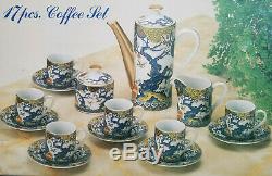 RARE Antique Vintage 17-piece Japanese Coffee Set painted multicolored NEW! WOW