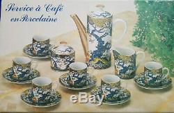 RARE Antique Vintage 17-piece Japanese Coffee Set painted multicolored NEW! WOW