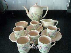 RARE, COMPLETE, 1930's SUSIE COOPER 16 PC. COFFEE SET IN PINK DRESDEN SPRAY