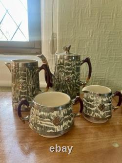 RARE Vintage 1930s Arthur Wood 4 Piece Silver Shield Coffee Tea-set Art Deco