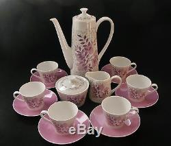 ROYAL TUSCAN FOREST GLADE COFFEE SET for 6 Pink Vintage China Retro c1960s