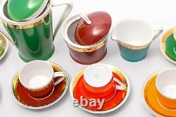 Rainbow 6 person coffee set Vintage Hollohaza porcelain'60s Hungary