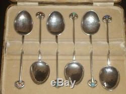 Rare Box Set Of 6 Vintage Arts & Crafts Solid Silver Tea/coffee Spoons 1937