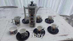 Rare Portmeirion Susan Williams Ellis Gold Signs Serif Shaped Coffee Set