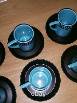 Rare Portmeirion Susan Williams-Ellis Greek Key Coffee Set Blue Black Vintage