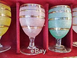 Rare Set 6 Vintage WATERFORD DOMESTIC Colored IRISH COFFEE GLASSES + BOX IRELAND