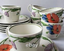 Rare Set of Six Vintage Villeroy & Boch Amapola Tea / Coffee Cups and Saucers