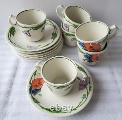 Rare Set of Six Vintage Villeroy & Boch Amapola Tea / Coffee Cups and Saucers