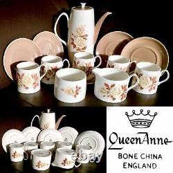 Rare Vintage (1950s) English Queen Anne Autumn Rose Fine Bone China Coff Set