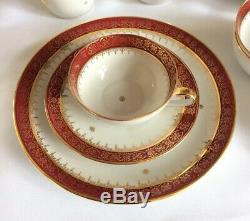 Rare Vintage French Porcelain Limoges 22 piece Gold Gilded Coffee Set Burgundy