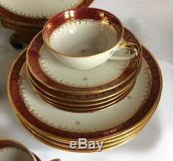 Rare Vintage French Porcelain Limoges 22 piece Gold Gilded Coffee Set Burgundy