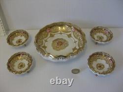 Rare Vintage Noritake Rc Nippon Gold Jewelled And Roses Set Footed Dishes