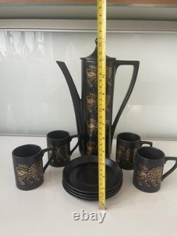 Rare Vintage Portmeirion Gold Lion Coffee Set 9pc Susan Williams-Ellis 1960s
