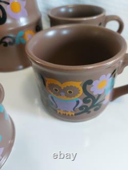 Rare Vintage Retro Sadler FOLK ART 1970s Brown Purple Orange Owl Coffee Set