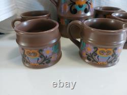 Rare Vintage Retro Sadler FOLK ART 1970s Brown Purple Orange Owl Coffee Set