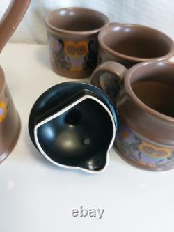 Rare Vintage Retro Sadler FOLK ART 1970s Brown Purple Orange Owl Coffee Set