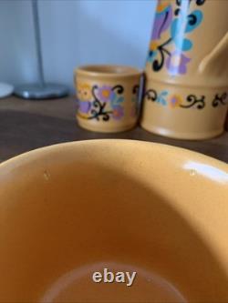 Rare Vintage Retro Sadler OWL FOLK ART 1970s Purple Orange Black Coffee Set