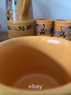 Rare Vintage Retro Sadler OWL FOLK ART 1970s Purple Orange Black Coffee Set