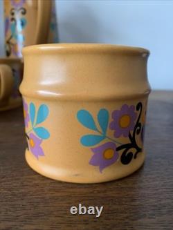 Rare Vintage Retro Sadler OWL FOLK ART 1970s Purple Orange Black Coffee Set