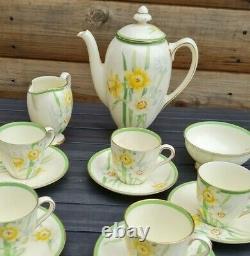 Rare Vintage Royal Doulton Daffodil Coffee Pot Set Cups Saucers Milk Sugar
