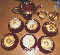 Rare Vintage Stavagerflint Demitasse 15 Piece Coffee Set Dark Red & Gold Lustre