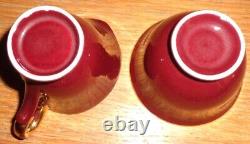 Rare Vintage Stavagerflint Demitasse 15 Piece Coffee Set Dark Red & Gold Lustre