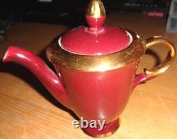 Rare Vintage Stavagerflint Demitasse 15 Piece Coffee Set Dark Red & Gold Lustre